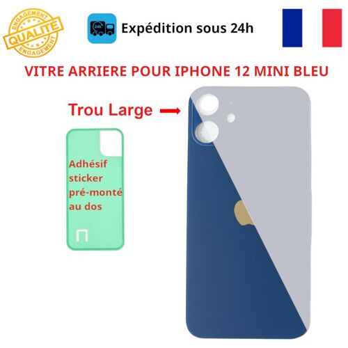 Vitre Arriere Compatible Iphone 12 Mini Bleu Adhesif Gros Trou
