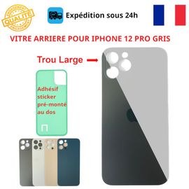 Vitre Arriere Compatible Iphone 12 Pro Gris Adhesif Gros Trou
