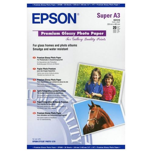 Epson Premium - Brillant - Super A3/B (330 x 483 mm) - 255 g/m² - 20 feuille(s) papier photo - pour SureColor SC-P700, P7500, P900, P9500, T2100, T3100, T3400, T3405, T5100, T5400, T5405