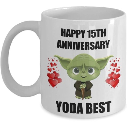 15 Ans 15e Anniversaire Cadeaux Pour Yoda Meilleur Mari Femme Fiancé Petit Ami Petite Amie Partenaire Hommes Femmes Son Lui Star Wars Souvenirs Tasse À Café