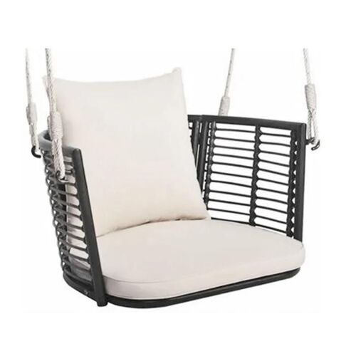 Costway Fauteuil Chaise Suspendu De Jardin 1 Place, Dossier En Rotin Tissé, 2 Cordes De Suspension, Coussins De Siège, Blanc