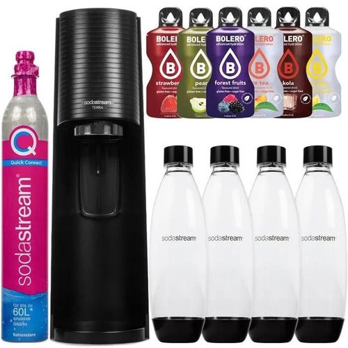 SodaStream Terra Black saturateur + 2 bouteilles + 2 packs de bouteilles 1L Fuse Black + Bolero