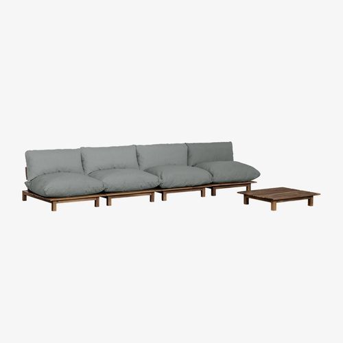 Salon De Jardin Composé D'un Canapé De Jardin Modulable Inclinable 4 Pièces Et D'une Table Basse En Bois D'acacia Brina Gris Anthracite