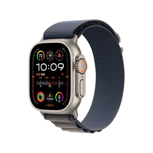 Apple Ultra 2 GPS + Cellular - Boîtier Titane 49 mm Titane naturel/bleu - Bracelet S