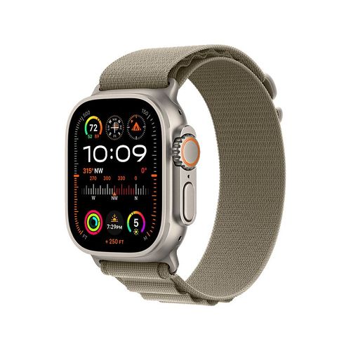 Apple Ultra 2 GPS + Cellular - Boîtier Titane 49 mm Titane naturel/Olive - Bracelet M