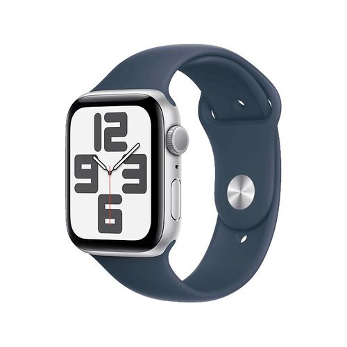 Apple Watch SE (GPS) - 2e génération - 44 mm - aluminium argenté - Montre connectée avec bracelet sport - fluoroélastomère - bleu orage - taille du bracelet : M/L - 32 Go - Wi-Fi, Bluetooth -...