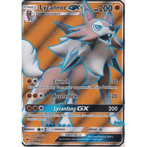Carte Pokemon - Lycanroc Gx ( Lougaroc Gx ) - 136/145 - Ultra Rare En Full Art - Soleil Et Lune 3 - Ombres Ardentes - Version Anglaise -