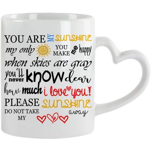 You Are My Sunshine Word Art Dictons Motif Citation Typographie Inspirante Cadeau D'anniversaire Humoristique Tasse En Céramique Unique. (Tasse De Couleur Intérieure Bleue Et Poignée Bleue)-Tasse À Poignée Coeur Blanc