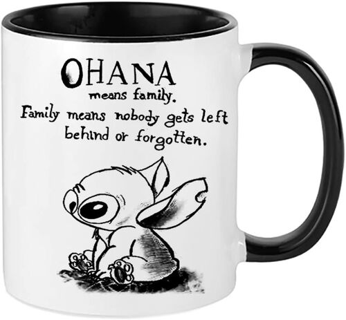 Ohana Means Family Stitch Café Thé Cacao Soupe Utilisation Quotidienne Tasse Cadeau D'anniversaire Fête Souvenir Poignée C Tasse En Céramique Unique. (Intérieur Et Poignée Bleus) - Intérieur Et Poignée Noirs