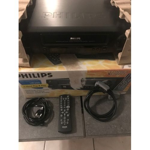 Magnétoscope philips VR200 video cassette recorder 2 têtes plug&play turbo drive avec sa télécommande dans son emballage 