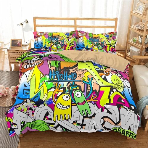 Housse De Couette Imprim¿¿E En D Graffiti Style Hip-Hop Soft Respirant S¿¿Rie Microfibre Literie - Housse De Couette Et Taie D'oreiller Xcm (Hip-Ho