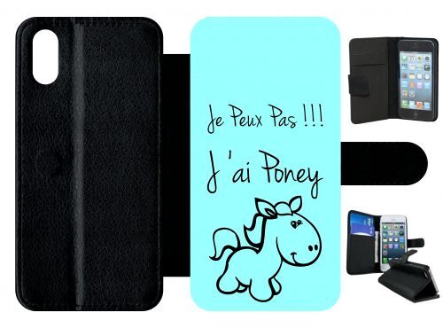 Etui a rabat - Citation poney turquoise - compatible avec apple iPhone X - Plastique - bord Noir