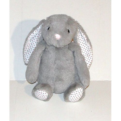 doudou lapin gris damart oreilles a pois de couleurs style peluche jellycat