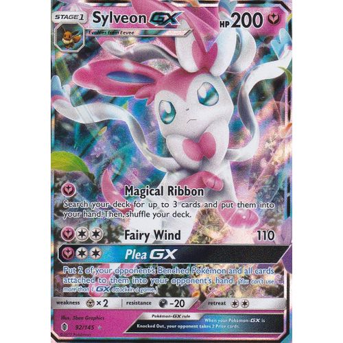Carte Pokemon - Sylveon Gx ( Nymphali Gx ) - 92/145 - Ultra Rare - 200 Hp - Soleil Et Lune 2 - Gardiens Ascendants - Version Anglaise -