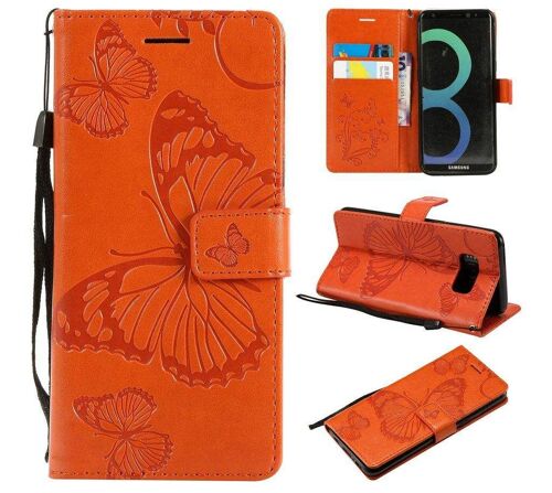 SATURCASE Coque pour Samsung Galaxy S8, Papillon Gaufrage PU Cuir Magnétique Flip Portefeuille Support Porte-carte Protecteur Housse Étui avec Dragonne pour Samsung Galaxy S8 (Orange)