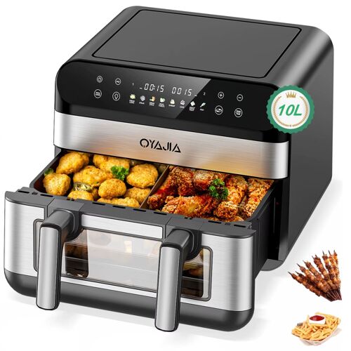 10L AirFryer Friteuse Sans Huile Multifonction Panier Simple Double Séparateur Cuisson Multi cuiseur