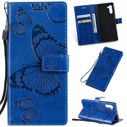 Saturcase Coque Pour Samsung Galaxy Note 10, Papillon Gaufrage Pu Cuir Magnétique Flip Portefeuille Support Porte-Carte Protecteur Housse Étui Avec Dragonne Pour Samsung Galaxy Note 10 (Bleu)