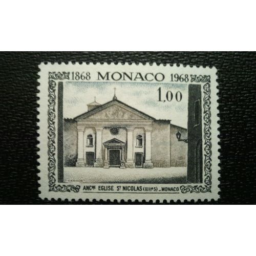 Timbre Monaco (Yt 748 ) 1968 Église Saint-Nicolas, Monaco-Ville (Vers 1870)