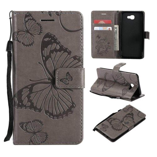 Saturcase Coque Pour Samsung Galaxy J5 Prime, Papillon Gaufrage Pu Cuir Magnétique Flip Portefeuille Support Porte-Carte Protecteur Housse Étui Avec Dragonne Pour Samsung Galaxy J5 Prime (Gris)
