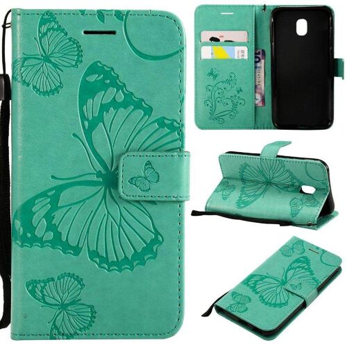 Saturcase Coque Pour Samsung Galaxy J3 2017, Papillon Gaufrage Pu Cuir Magnétique Flip Portefeuille Support Porte-Carte Protecteur Housse Étui Avec Dragonne Pour Samsung Galaxy J3 2017 (Vert)
