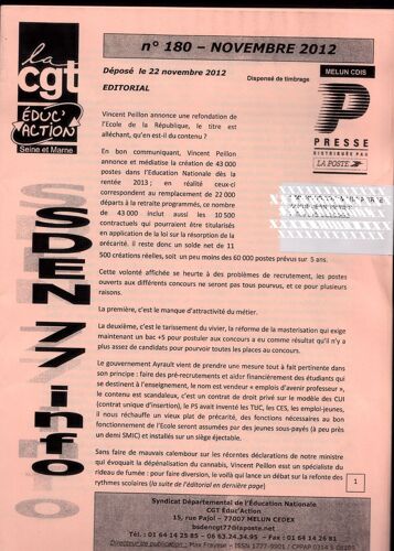 Sden 77 Info - Novembre 2012 - N° 180