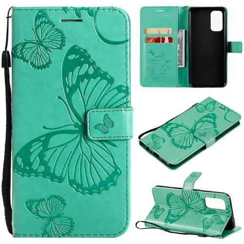 Saturcase Coque Pour Oppo Find X3 Lite, Papillon Gaufrage Pu Cuir Magnétique Flip Portefeuille Support Porte-Carte Protecteur Housse Étui Avec Dragonne Pour Oppo Find X3 Lite (Vert)