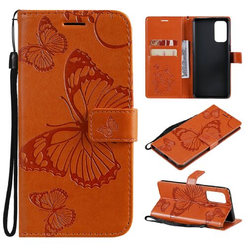 SATURCASE Coque pour OPPO Reno 5 Pro 5G, Papillon Gaufrage PU Cuir Magnétique Flip Portefeuille Support Porte-carte Protecteur Housse Étui avec Dragonne pour OPPO Reno 5 Pro 5G (Orange)