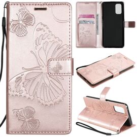 Saturcase Coque Pour Realme 7 Pro, Papillon Gaufrage Pu Cuir Magnétique Flip Portefeuille Support Porte-Carte Protecteur Housse Étui Avec Dragonne Pour Realme 7 Pro (Or Rose)