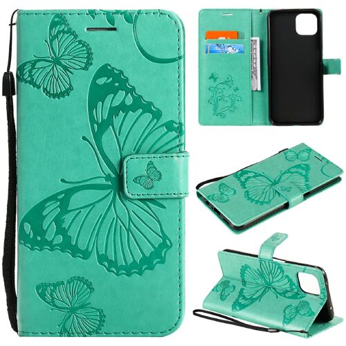 Saturcase Coque Pour Oppo A72 5g, Papillon Gaufrage Pu Cuir Magnétique Flip Portefeuille Support Porte-Carte Protecteur Housse Étui Avec Dragonne Pour Oppo A72 5g (Vert)