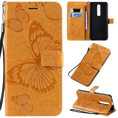 Saturcase Coque Pour Oppo F11 Pro, Papillon Gaufrage Pu Cuir Magnétique Flip Portefeuille Support Porte-Carte Protecteur Housse Étui Avec Dragonne Pour Oppo F11 Pro (Jaune)