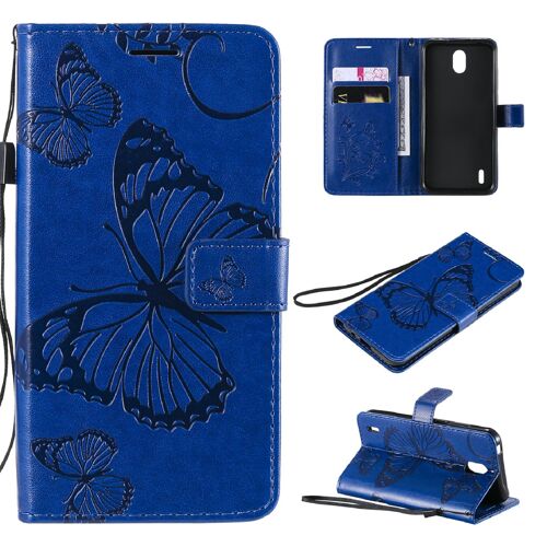 Saturcase Coque Pour Nokia 1.3, Papillon Gaufrage Pu Cuir Magnétique Flip Portefeuille Support Porte-Carte Protecteur Housse Étui Avec Dragonne Pour Nokia 1.3 (Bleu)