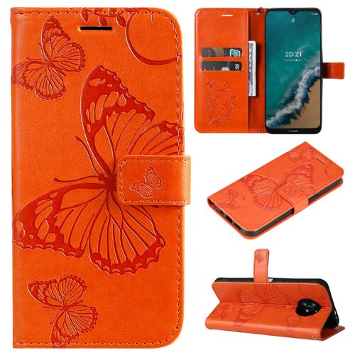 Saturcase Coque Pour Nokia G50, Papillon Gaufrage Pu Cuir Magnétique Flip Portefeuille Support Porte-Carte Protecteur Housse Étui Avec Dragonne Pour Nokia G50 (Orange)