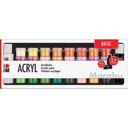 Marabu Set De Peinture Acrylique Basic, 32x 3,5 Ml/2x 59 Ml