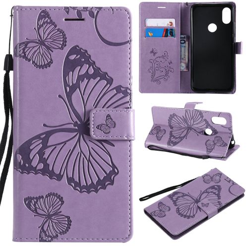 Saturcase Coque Pour Xiaomi Redmi S2, Papillon Gaufrage Pu Cuir Magnétique Flip Portefeuille Support Porte-Carte Protecteur Housse Étui Avec Dragonne Pour Xiaomi Redmi S2 (Violet)