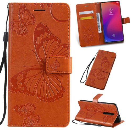 SATURCASE Coque pour Xiaomi Mi 9T / Mi 9T Pro, Papillon Gaufrage PU Cuir Magnétique Flip Portefeuille Support Porte-carte Protecteur Housse Étui avec Dragonne pour Xiaomi Mi 9T / Mi 9T Pro (Orange)