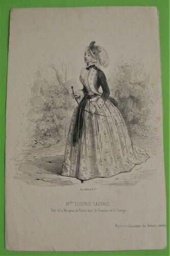 Gravure Ancienne 19° Melle E Sauvage Dans Chevalier De St Georges Théatre Comédie
