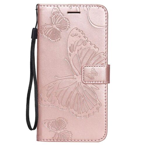 Saturcase Coque Pour Xiaomi Pocophone F1, Papillon Gaufrage Pu Cuir Magnétique Flip Portefeuille Support Porte-Carte Protecteur Housse Étui Avec Dragonne Pour Xiaomi Pocophone F1 (Or Rose)