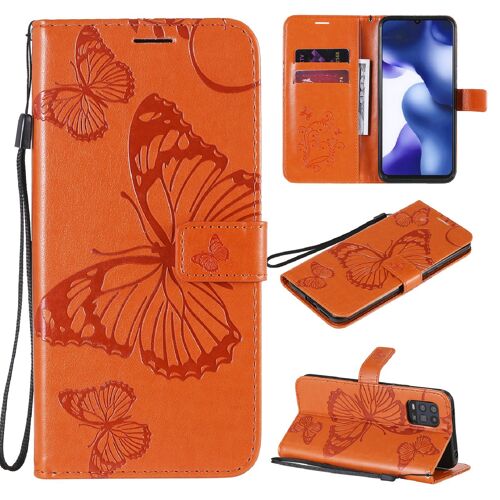 SATURCASE Coque pour Xiaomi Mi 10 Lite 5G, Papillon Gaufrage PU Cuir Magnétique Flip Portefeuille Support Porte-carte Protecteur Housse Étui avec Dragonne pour Xiaomi Mi 10 Lite 5G (Orange)
