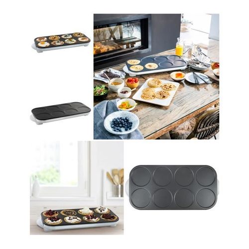 Crêpière INOX pour 8 Mini crêpes + Pancakes anti-adhésif 8 crêpes 1500W Blanche Maxi crêpes party