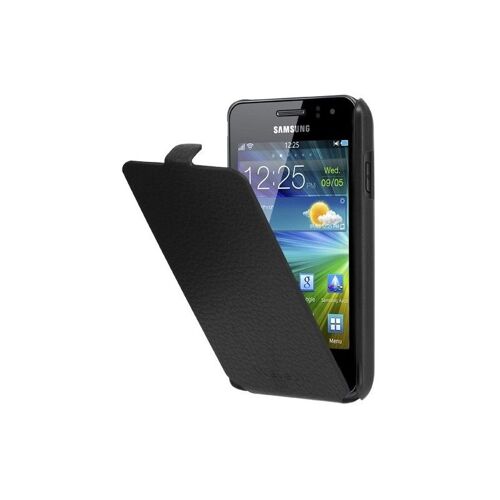 SAMSUNG GALAXY WAVE M ETUI A RABAT NOIR BLACK CUIR SIMILU (PU)