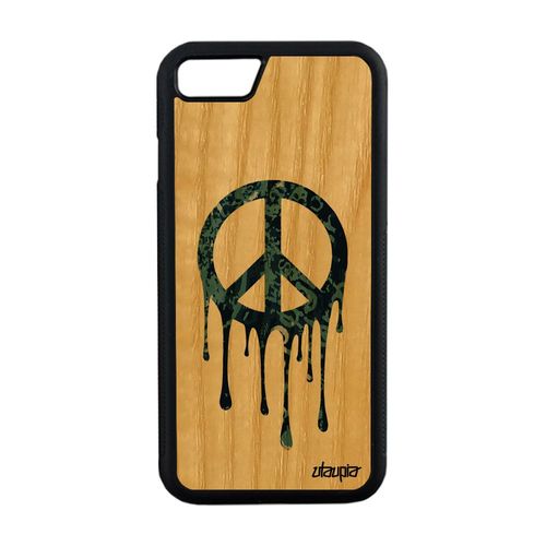 Coque Pour Iphone 8 Bois Silicone Peace And Love Gris Symbole Homme Dessin Iphone 8