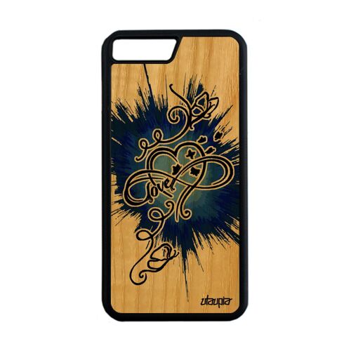 Coque bois silicone pour iPhone 8 Plus infini love telephone case Bleu 4G iPhone 8 Plus