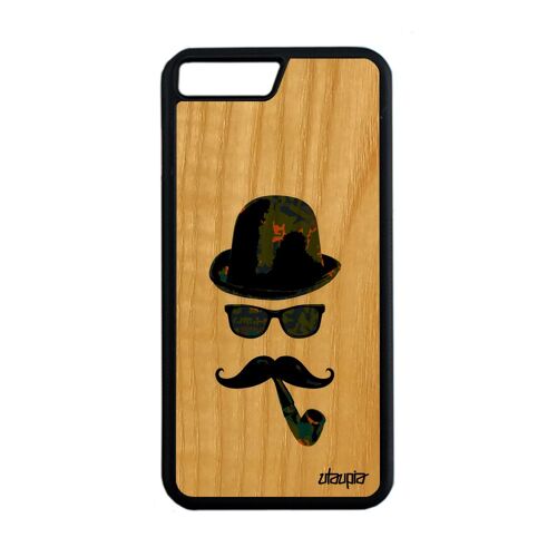 Coque Homme Moustache Iphone 7 Plus Bois Silicone Vert Pipe Tendance Art A