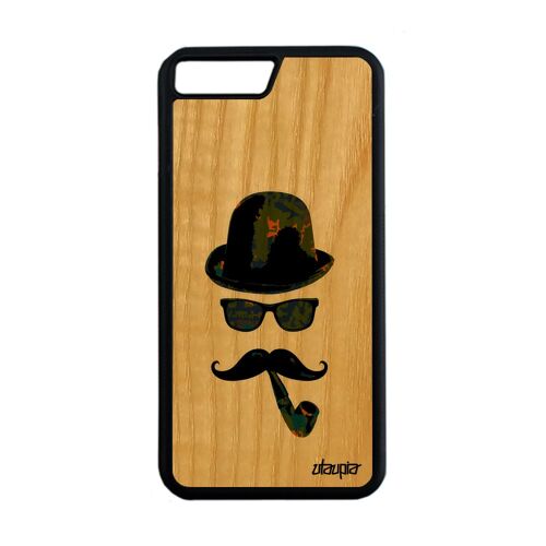 Coque Pour Iphone 8 Plus En Bois Silicone Homme Moustache Etui Street Art