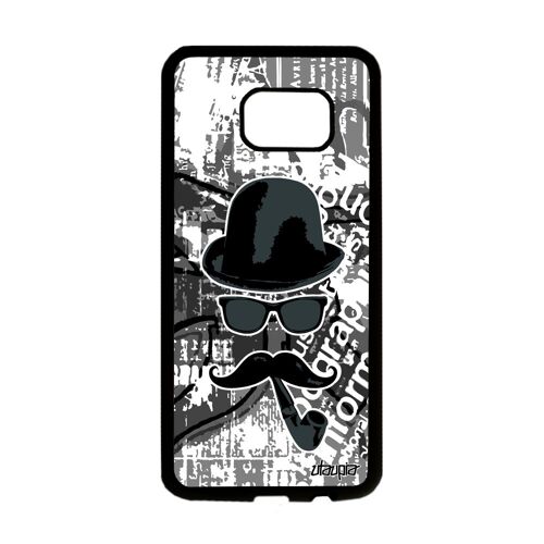 Coque pour Galaxy S7 Edge silicone moustache noir et blanc gris journal Samsung Galaxy S7 Edge