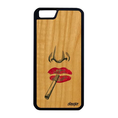Coque bois iPhone 6 6S Plus silicone portrait rose swag levre artiste etui iPhone 6 Plus iPhone 6S Plus