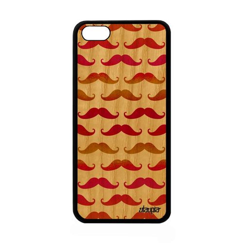 Coque Apple Iphone 5c Bois Silicone Moustache Image Case Bumper Rouge Fantaisie