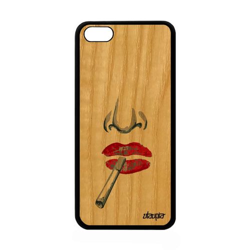 Coque En Bois Iphone 5c Silicone Femme Antichoc Telephone Art Rouge Fatale Apple Iphone 5c