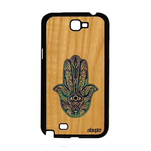 Coque Pour Samsung Galaxy Note 2 Bois Silicone Main De Fatma Noir Made In France