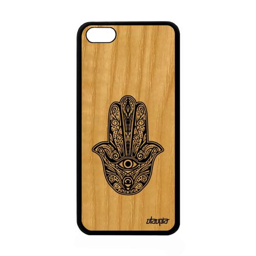 Coque main de fatma pour Apple iPhone 5C bois silicone de luxe portable noir gel